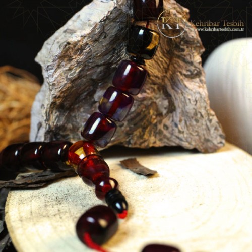 Bukalemun Kehribar Tesbih| Ateş Kehribar| Alpaka püskül | Fıçı kesim 