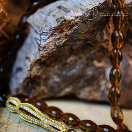 Zultanit Tesbih | Fıçı kesim| Altın Kaplama Gümüş Püskül | Kehribar Tesbih